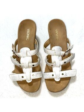 VIONIC  Sandals Radia Mini 2” Wedge Comfort Leather Adjustable Straps White 8